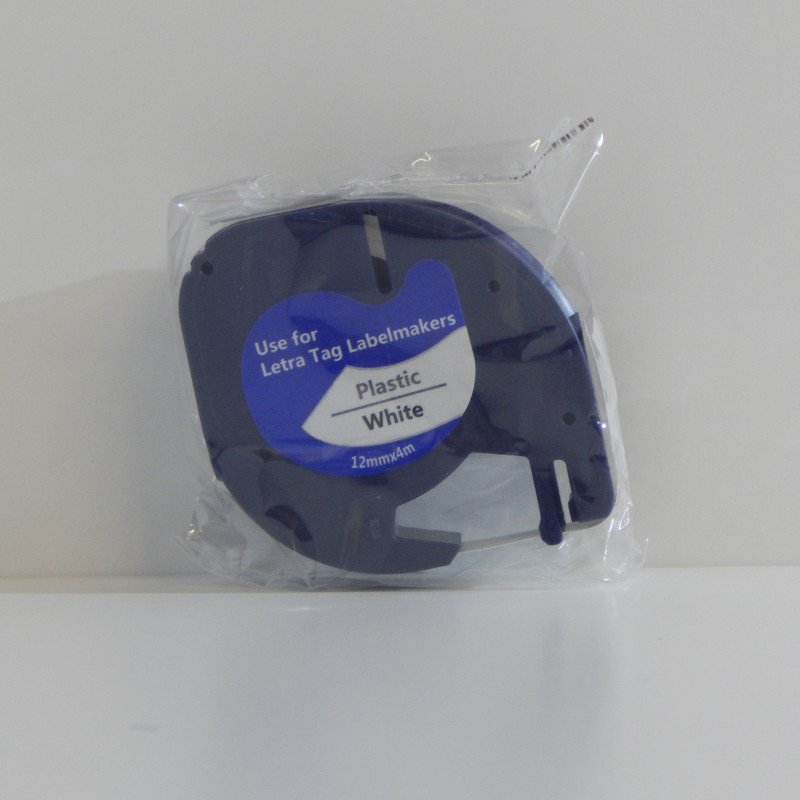 PREMIUM-Schriftband 12mm / 4m kompatibel für Dymo 91221 / S0721660 schwarz auf weiß Kunststoff