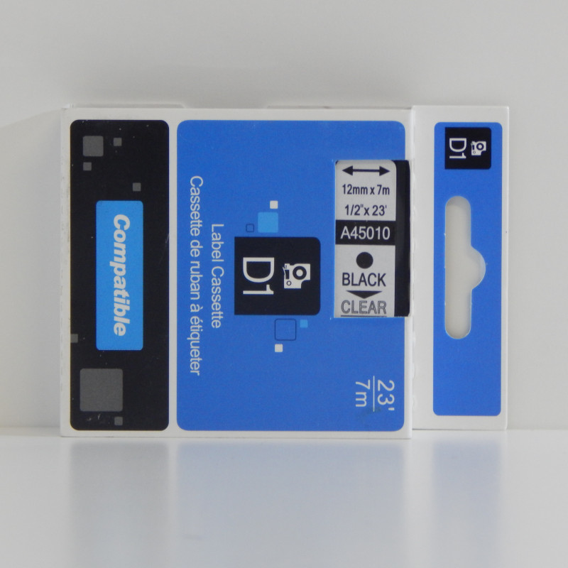 PREMIUM-Schriftband 12mm / 7m kompatibel für DYMO 45010 / S0720500 schwarz auf transparent