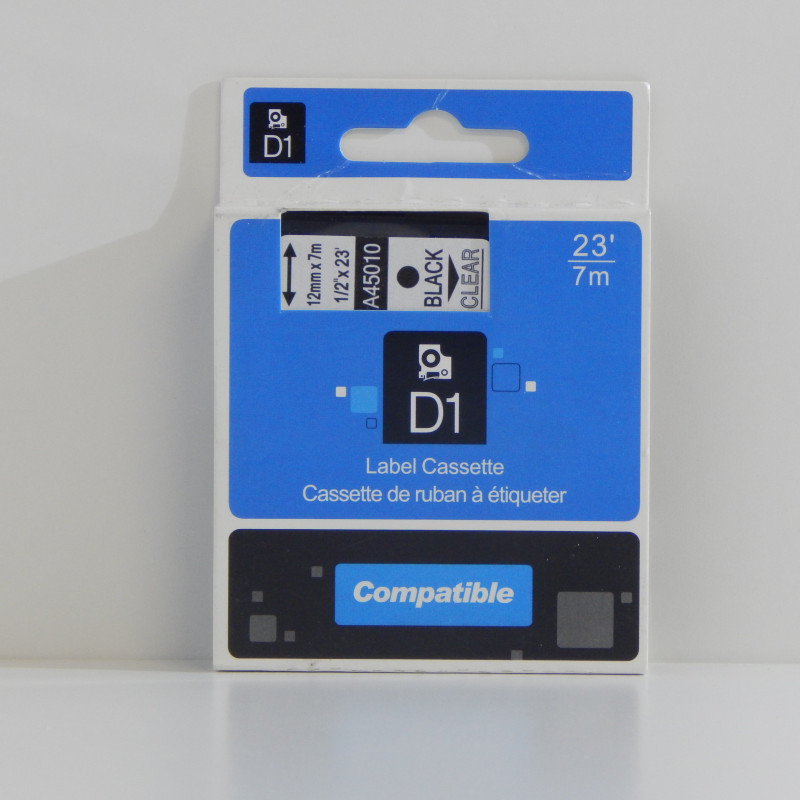 PREMIUM-Schriftband 12mm / 7m kompatibel für DYMO 45010 / S0720500 schwarz auf transparent