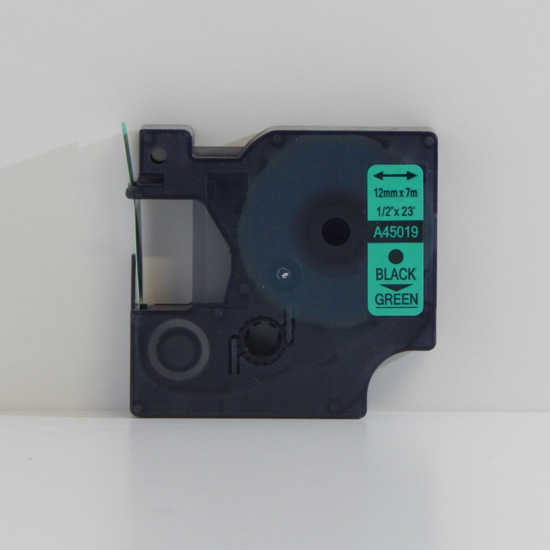 PREMIUM-Schriftband 12mm / 7m kompatibel für Dymo D1, 45019 / S0720590 schwarz auf grün