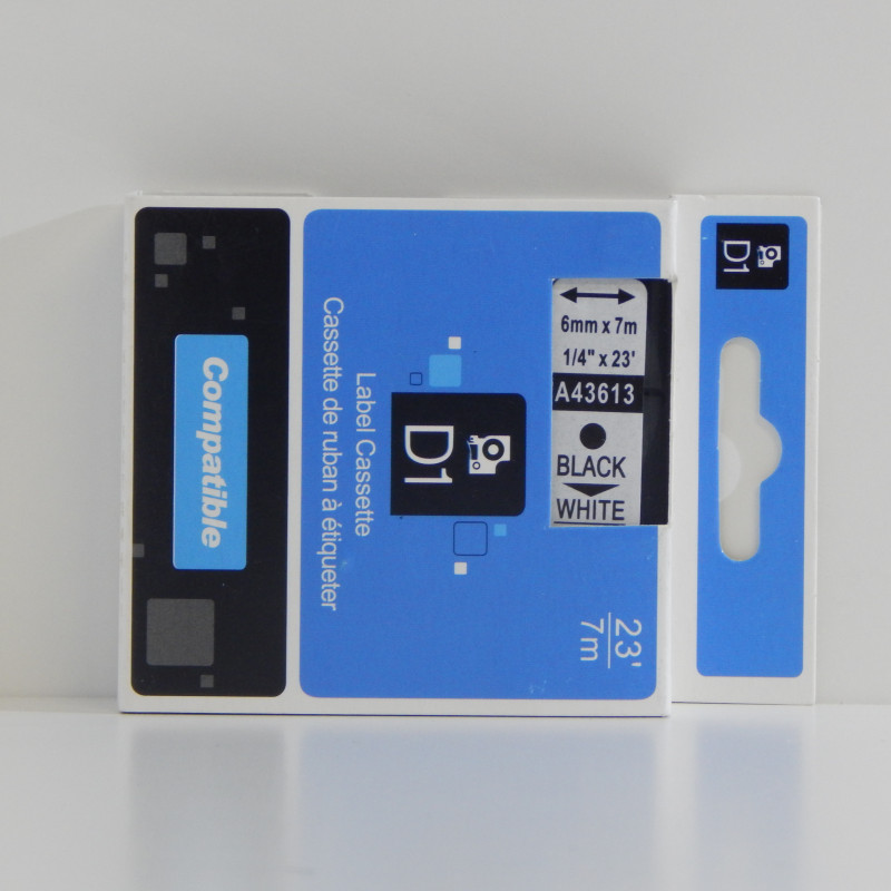 PREMIUM-Schriftband 6mm / 4m kompatibel für Dymo D1, 43613 / S0720780 schwarz auf weiß