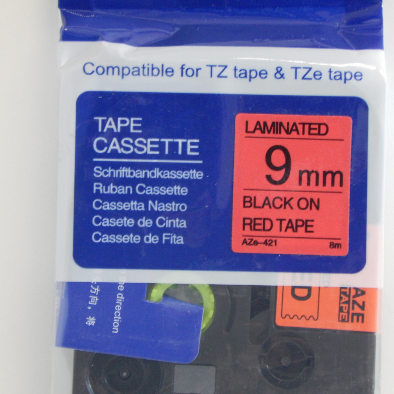 PREMIUM-Schriftband 9mm / 8m kompatibel für BROTHER TZe421 schwarz auf rot